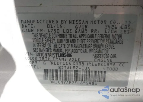 2015 Nissan Versa 1.6 Sv из США, поврежденный, VIN 3N1CN7AP7FL895486